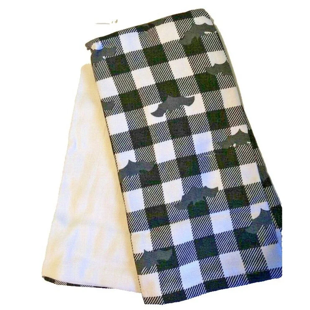 Halloween Kitchen Dish Towels Haunted Farm Truck Pumpkin Buffalo Check Set of 2